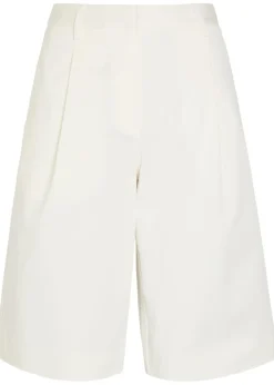 Pleated straight-leg stretch-twill shorts
