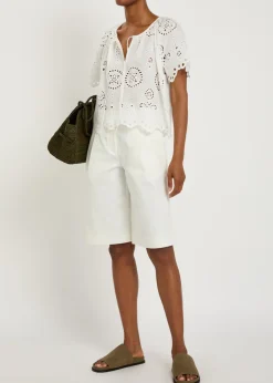 Pleated straight-leg stretch-twill shorts