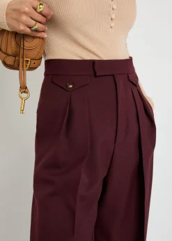 Pleated straight-leg wool trousers