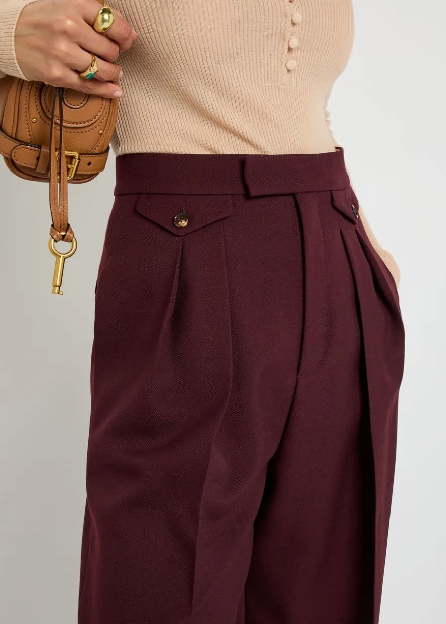 Pleated straight-leg wool trousers