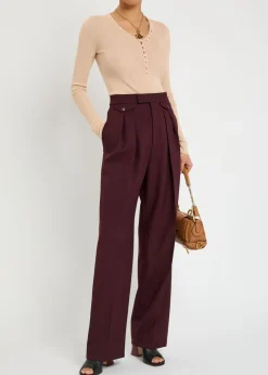 Pleated straight-leg wool trousers