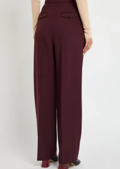Pleated straight-leg wool trousers