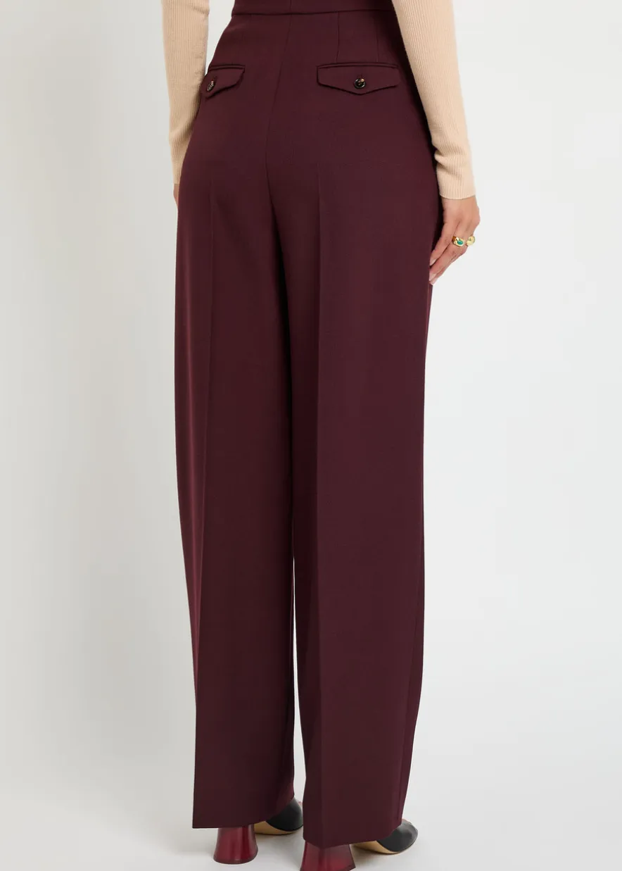 Pleated straight-leg wool trousers