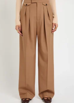 Pleated straight-leg wool trousers