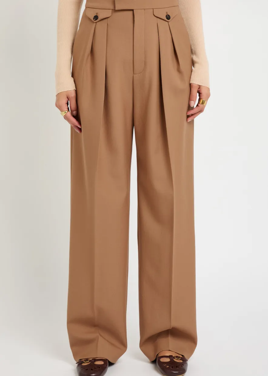 Pleated straight-leg wool trousers