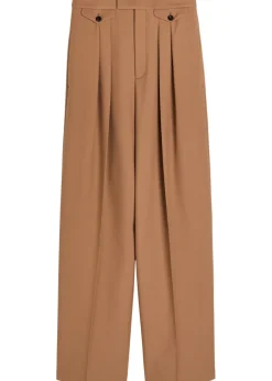 Pleated straight-leg wool trousers