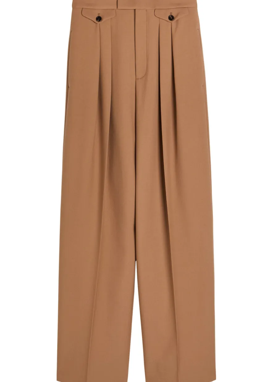 Pleated straight-leg wool trousers