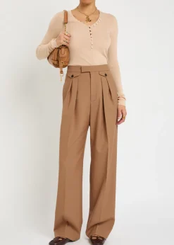 Pleated straight-leg wool trousers