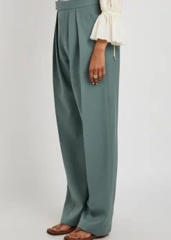 Pleated straight-leg wool trousers