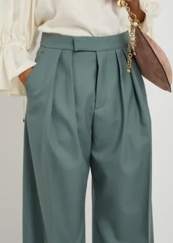 Pleated straight-leg wool trousers