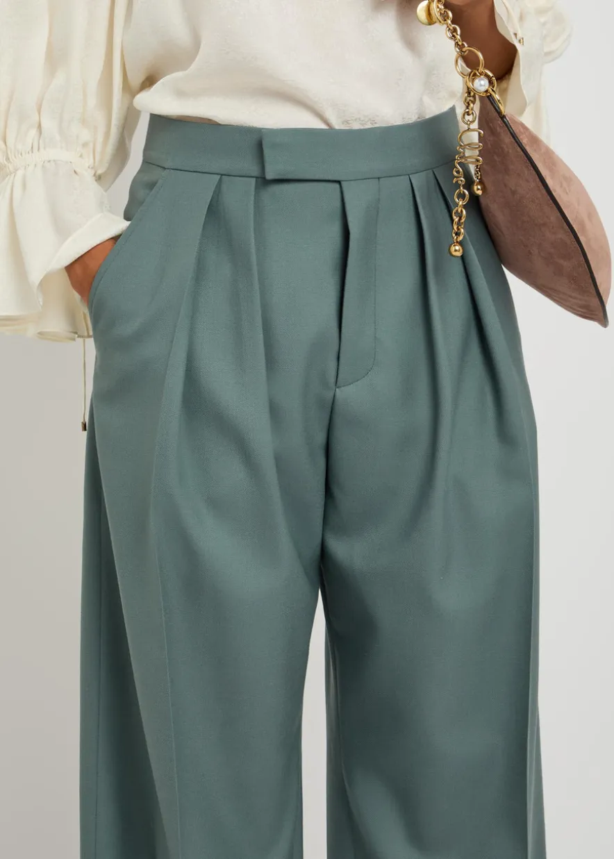 Pleated straight-leg wool trousers