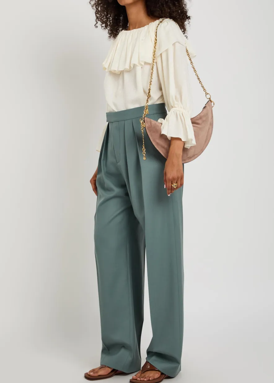 Pleated straight-leg wool trousers