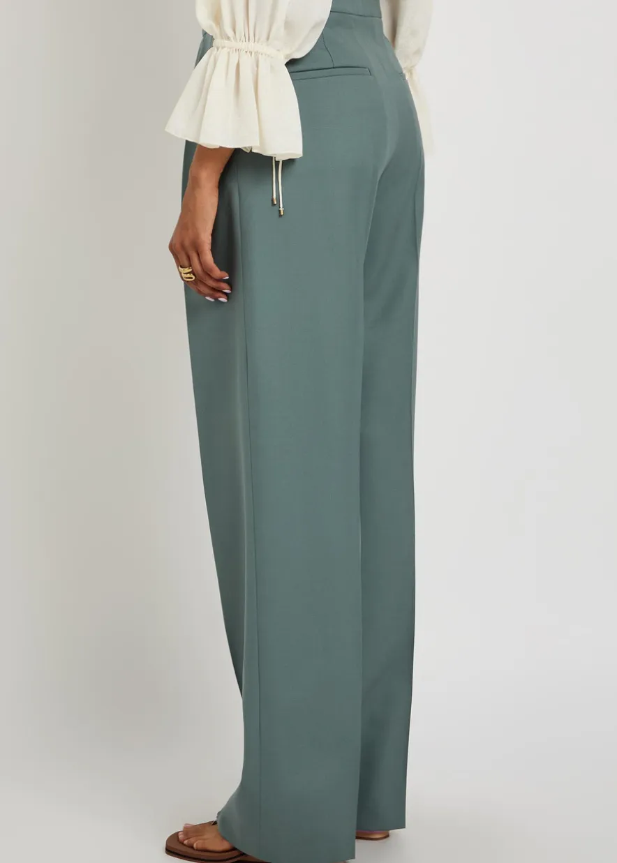 Pleated straight-leg wool trousers