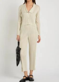 Pleated straight-leg woven cropped trousers