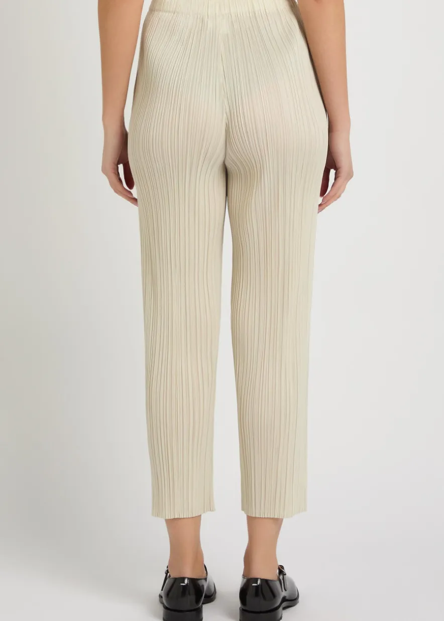 Pleated straight-leg woven cropped trousers