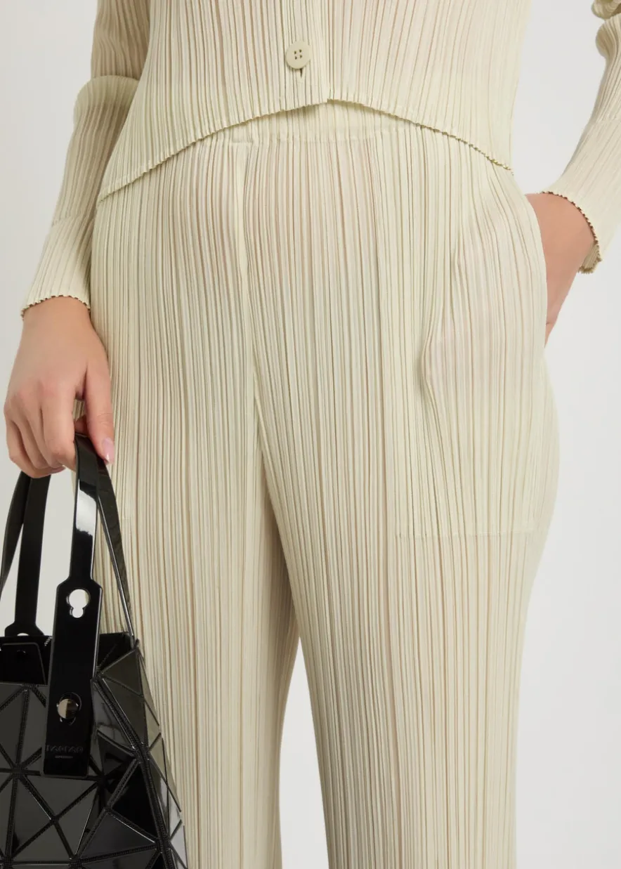 Pleated straight-leg woven cropped trousers