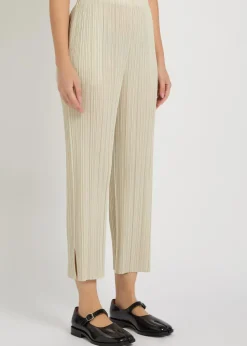 Pleated straight-leg woven cropped trousers
