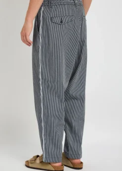 Pleated striped cotton-twill trousers