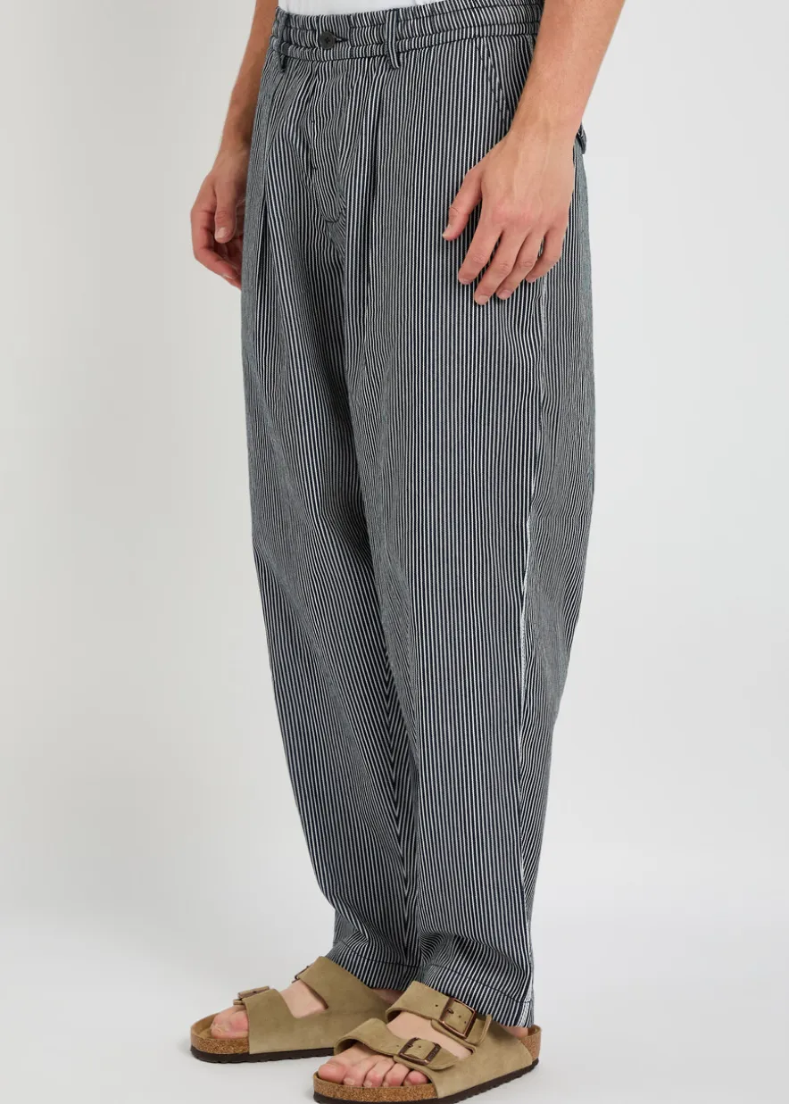 Pleated striped cotton-twill trousers