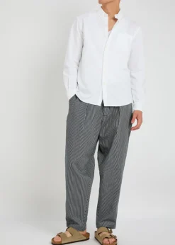 Pleated striped cotton-twill trousers