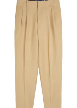 Pleated tapered-leg hemp trousers