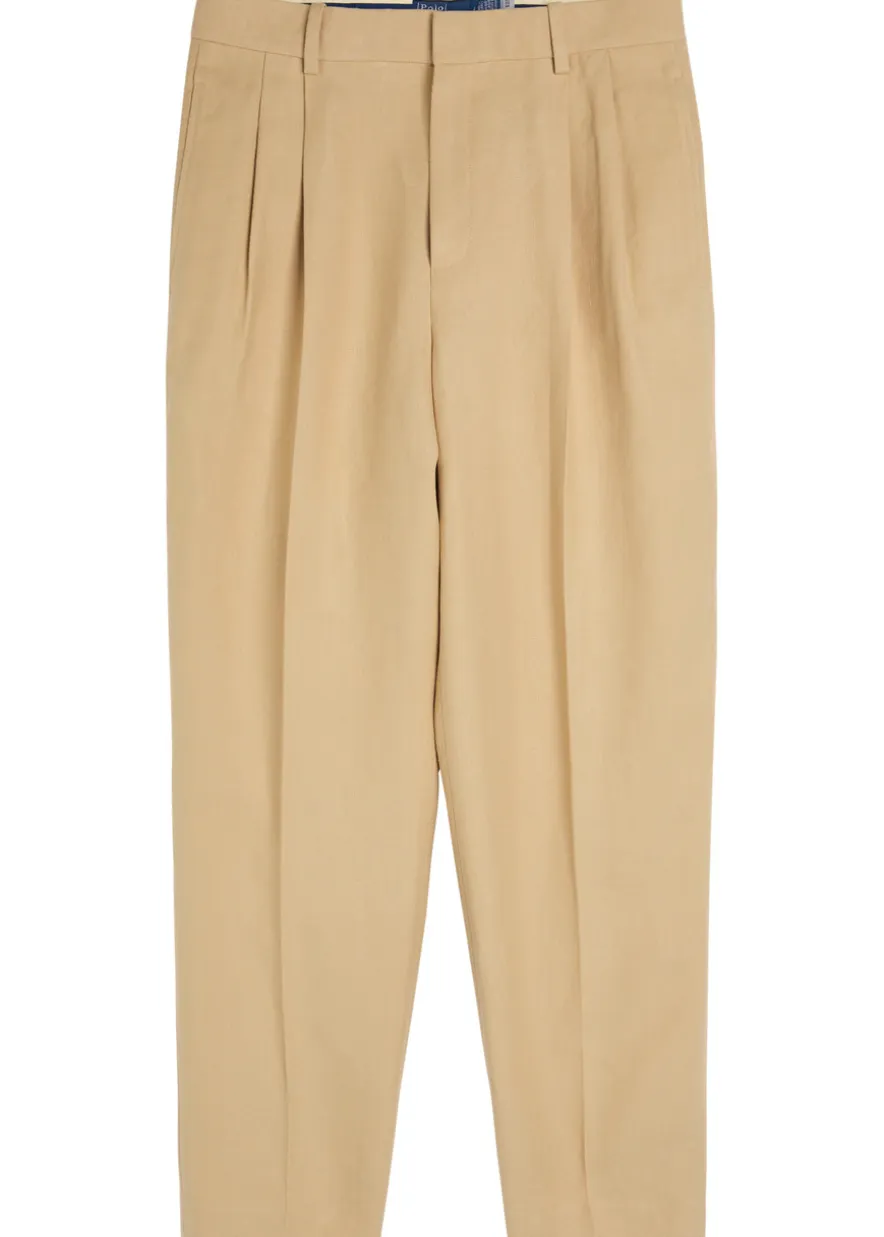 Pleated tapered-leg hemp trousers