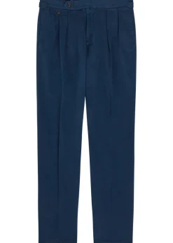 Pleated tapered-leg stretch-cotton trousers