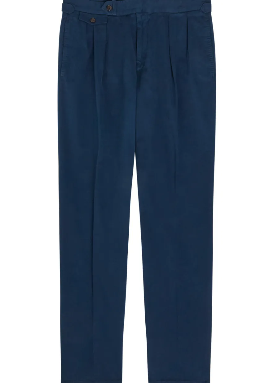 Pleated tapered-leg stretch-cotton trousers