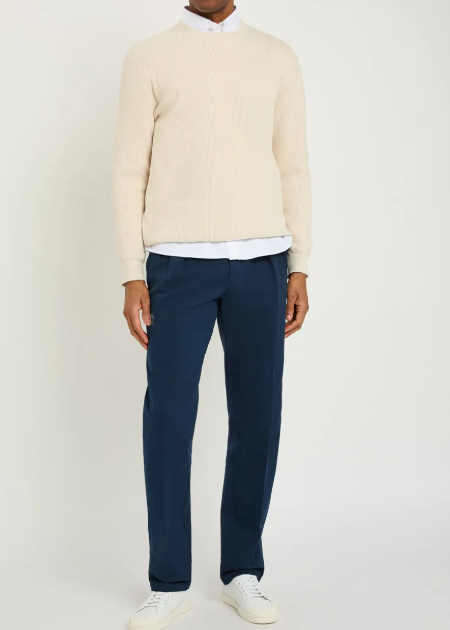 Pleated tapered-leg stretch-cotton trousers