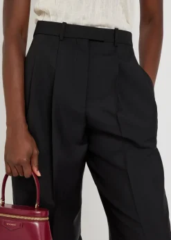 Pleated tapered-leg wool and mohair-blend trousers