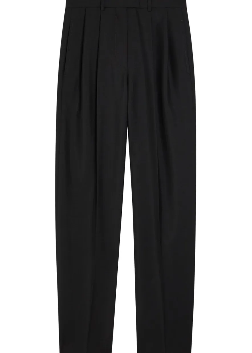 Pleated tapered-leg wool and mohair-blend trousers