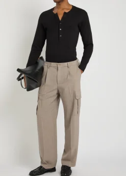 Pleated tapered-leg wool trousers