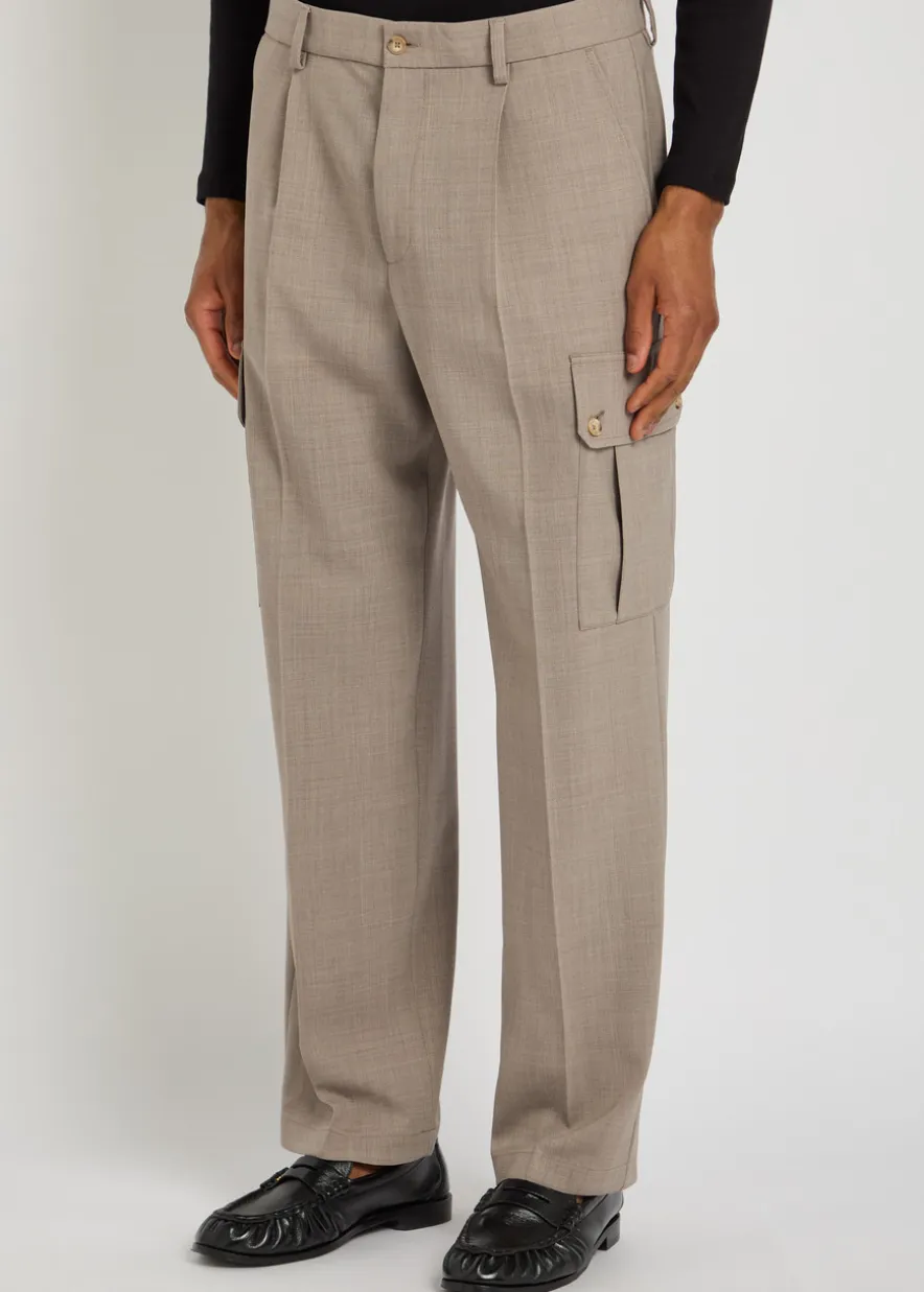 Pleated tapered-leg wool trousers