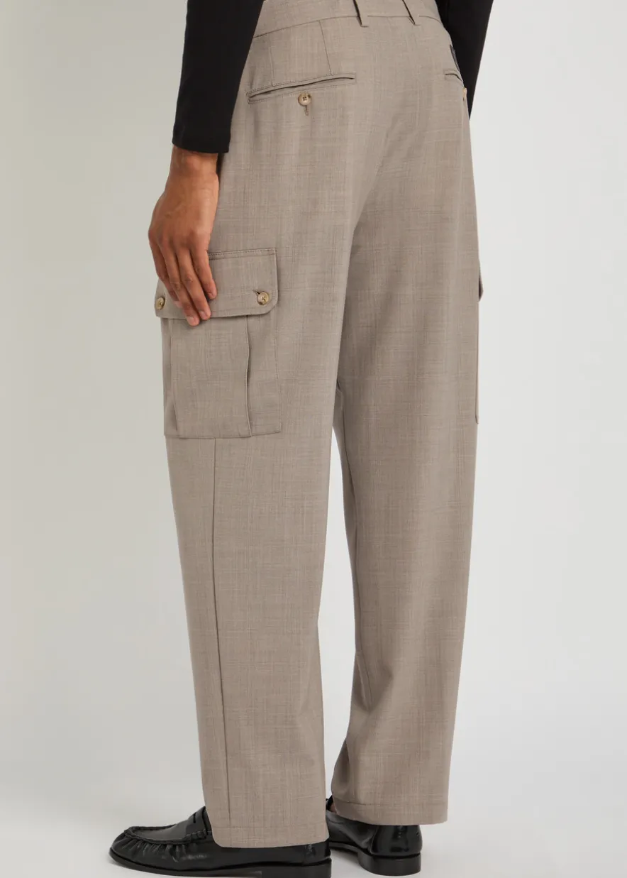 Pleated tapered-leg wool trousers