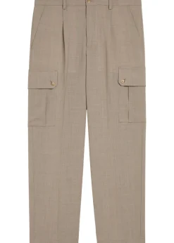 Pleated tapered-leg wool trousers