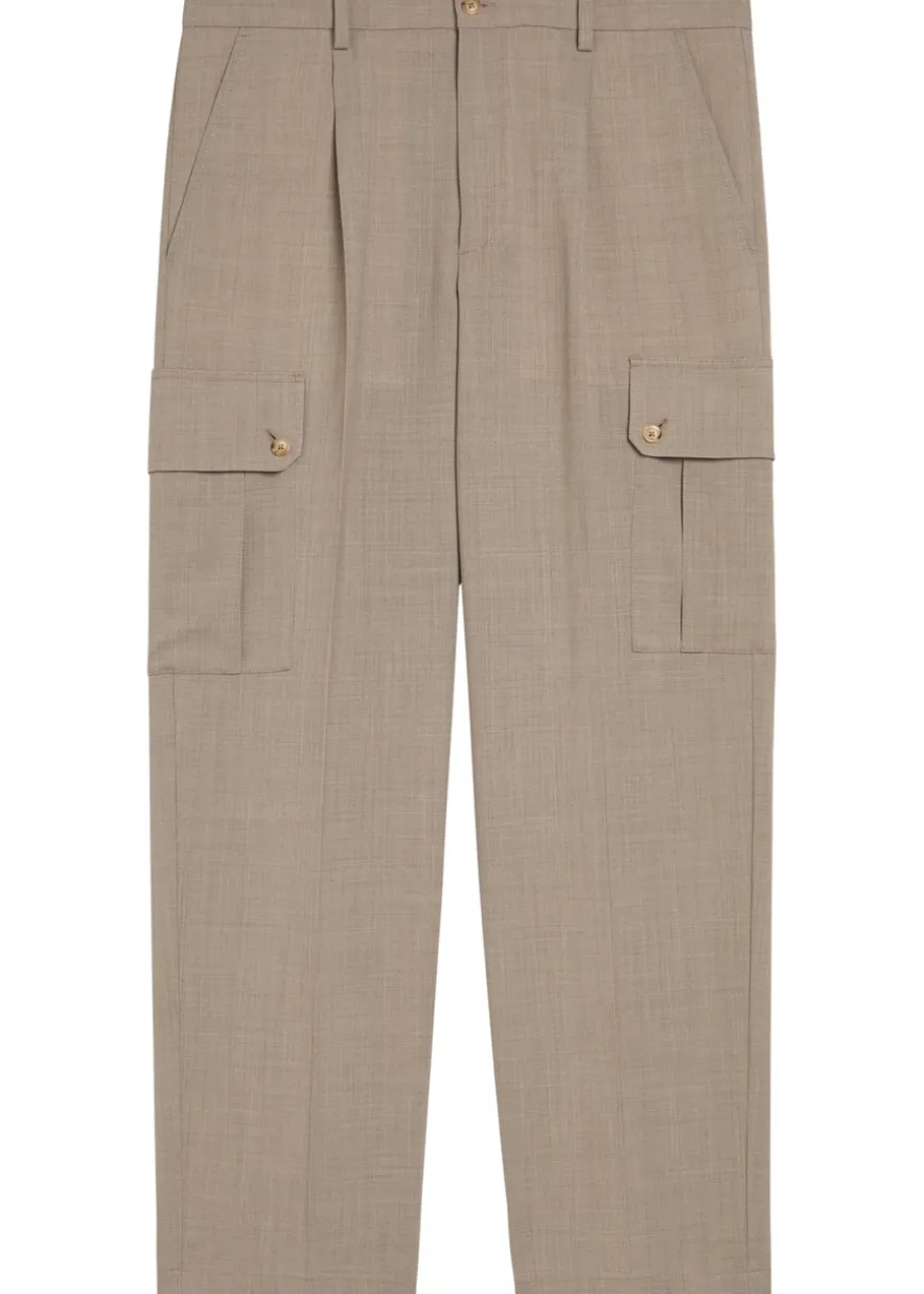 Pleated tapered-leg wool trousers
