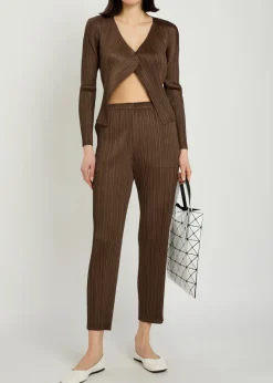 Pleated tapered-leg woven trousers