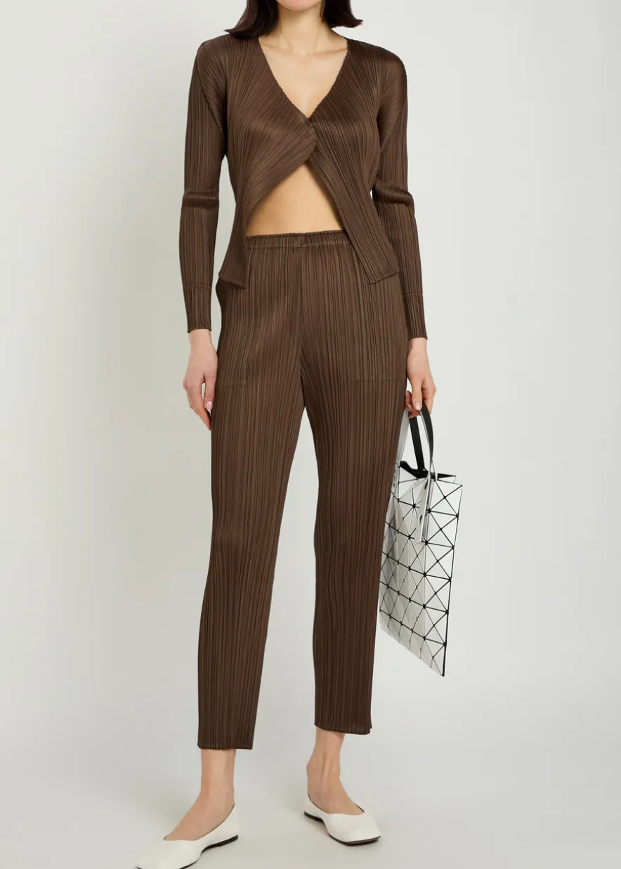 Pleated tapered-leg woven trousers