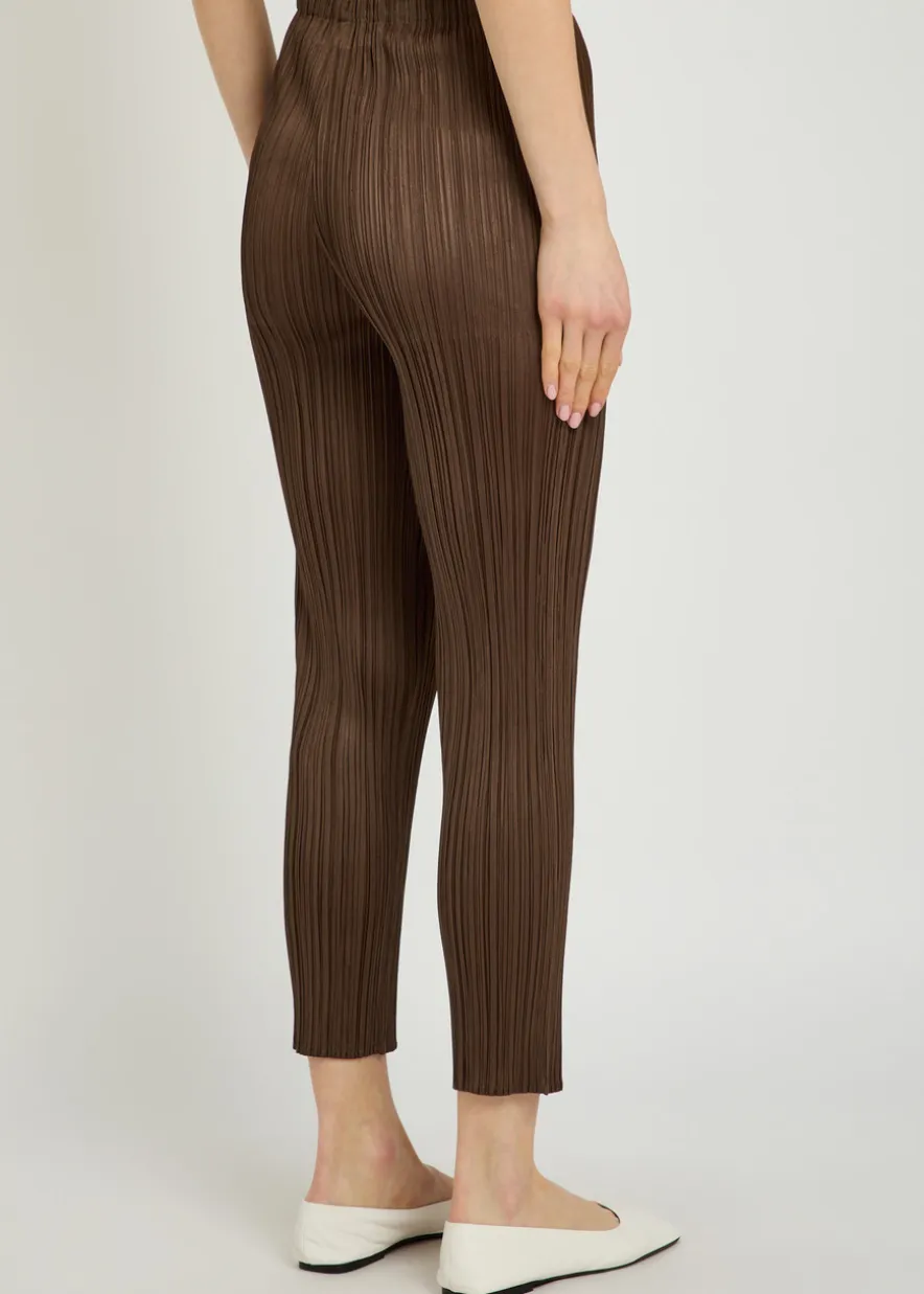Pleated tapered-leg woven trousers