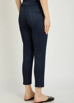 Pleated tapered-leg woven trousers