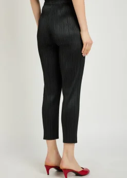 Pleated tapered-leg woven trousers