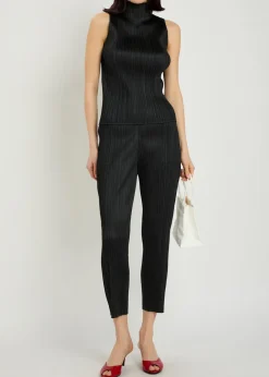 Pleated tapered-leg woven trousers