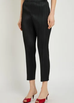 Pleated tapered-leg woven trousers