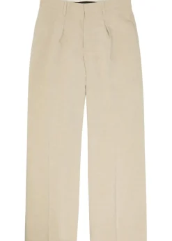 Pleated wide-leg linen-blend trousers