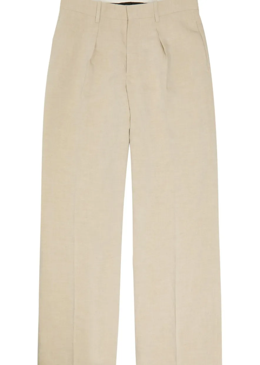 Pleated wide-leg linen-blend trousers