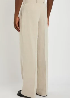 Pleated wide-leg linen-blend trousers