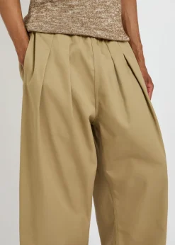 Pleated wide-leg twill cropped trousers