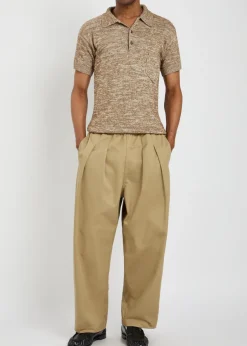 Pleated wide-leg twill cropped trousers