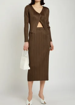 Pleated woven midi skirt