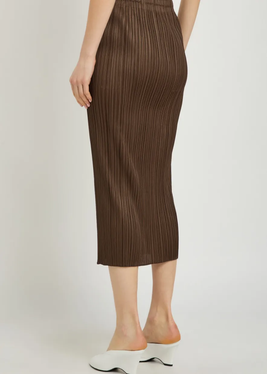 Pleated woven midi skirt